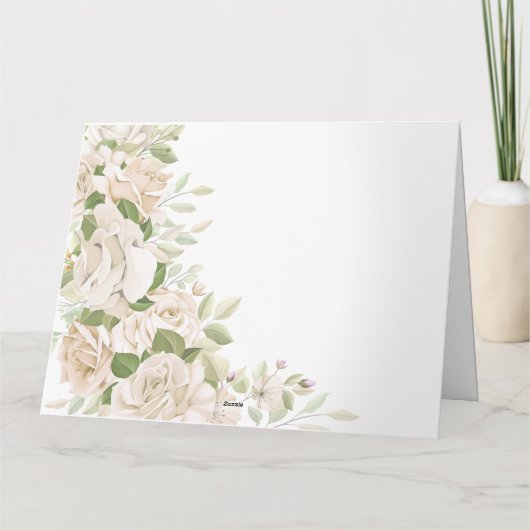 ホワイト フローラル ウェディング サンクス , グリーン ウェディング サンキューカード (裏面)