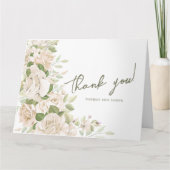 ホワイト フローラル ウェディング サンクス , グリーン ウェディング サンキューカード (正面)
