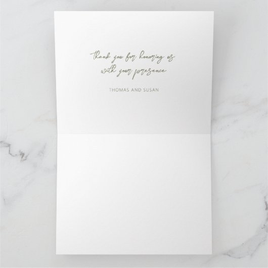 ホワイト フローラル ウェディング サンクス , グリーン ウェディング サンキューカード (内部)