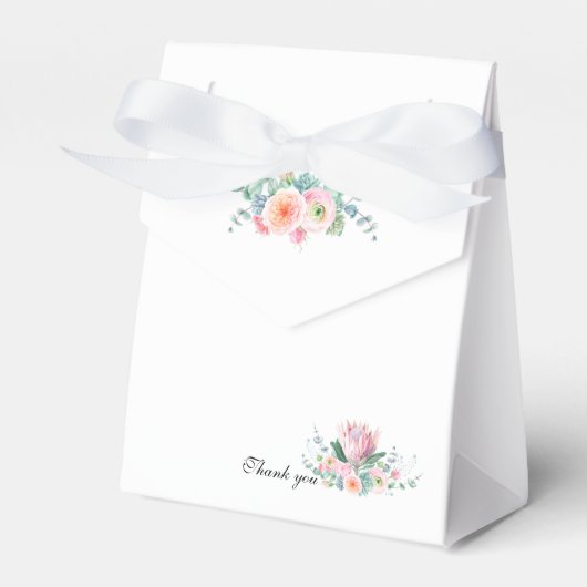 ホワイト フローラル ウォーターカラー 結婚式の引出物箱 フェイバーボックス (正面サイド)