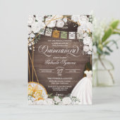 ホワイト フローラル エレガント ウェスタン チャロ キンセアニエラ イン 招待状 (スタンド正面)