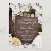 ホワイト フローラル エレガント ウェスタン チャロ キンセアニエラ イン 招待状 (正面/裏面)