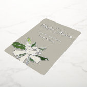 ホワイト フローラル ガーデニア シンプル ガーデン ブライズ シャワー 箔招待状 (回転した状態)