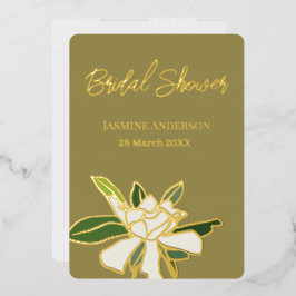 ホワイト フローラル ガーデニア シンプル ガーデン ブライズ シャワー 箔招待状