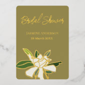 ホワイト フローラル ガーデニア シンプル ガーデン ブライズ シャワー 箔招待状 (正面)