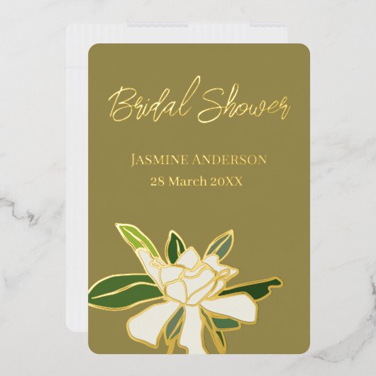 ホワイト フローラル ガーデニア シンプル ガーデン ブライズ シャワー 箔招待状 (封筒)