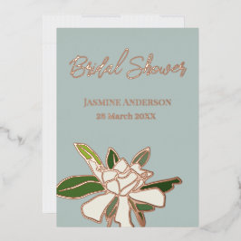 ホワイト フローラル ガーデニア シンプル ガーデン ブライズ シャワー 箔招待状