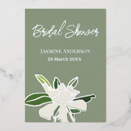 ホワイト フローラル ガーデニア シンプル ガーデン ブライズ シャワー 箔招待状