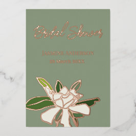 ホワイト フローラル ガーデニア シンプル ガーデン ブライズ シャワー 箔招待状