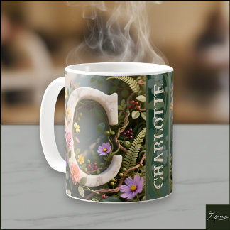 ホワイト フローラル ガーデン モノグラム C コーヒーマグカップ
