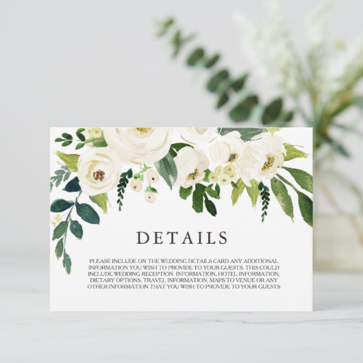 ホワイト フローラル クリーム 美しいウェディング 詳細カード 招待状 (スタンド正面)