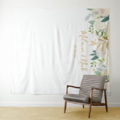 ホワイト フローラル グリーンの結婚式写真用背景 タペストリー (インサイチュ(横))