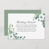 ホワイト フローラル グリーン ウェディング 詳細 レセプション エンクロージャーカード (正面/裏面)