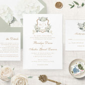 ホワイト フローラル グリーン セージ モノグラム クレスト 結婚式 招待状
