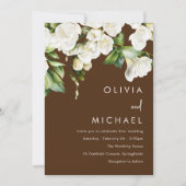 ホワイト フローラル グリーン モダン ウェディング 招待状 (正面)
