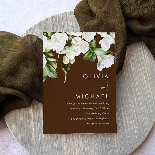 ホワイト フローラル グリーン モダン ウェディング 招待状