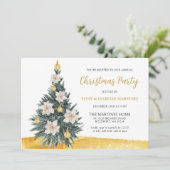 ホワイト フローラル ゴールド オーナメント クリスマス ツリー パーティ 招待状 (スタンド正面)