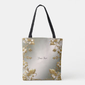 ホワイト フローラル ゴールド オーナメント トートバッグ (裏面)