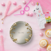 ホワイト フローラル ゴールド オーナメント ペーパーボウル (パーティー)