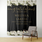 ホワイト フローラル ゴールド スクリプト 卒業写真 背景 タペストリー (インサイチュ)