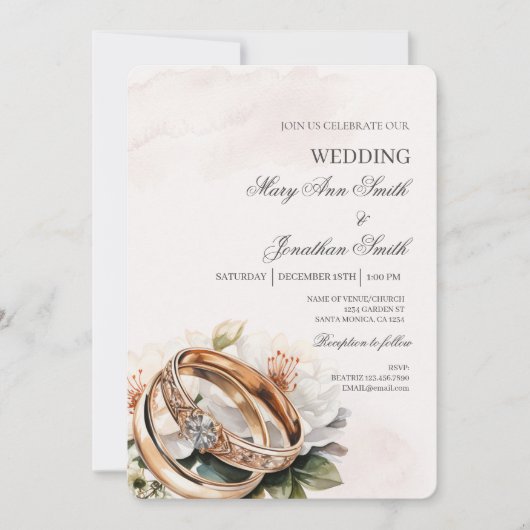 ホワイト フローラル スペイン風 結婚式 招待状 (正面)