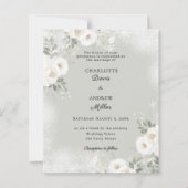 ホワイト フローラル セージ スノー 冬 結婚式 招待状 (正面)