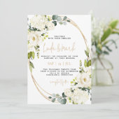 ホワイト フローラル ハイドランジア、グリーン、ジオメトリック 招待状 (スタンド正面)