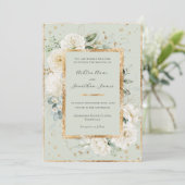 ホワイト フローラル ハイドランジア ローズ ゴールド グリーン ウェディング 招待状 (スタンド正面)