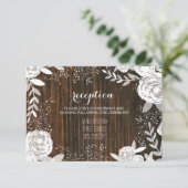 ホワイト フローラル バーンワッド インスパイア ウェディング レセプション エンクロージャーカード (スタンド正面)