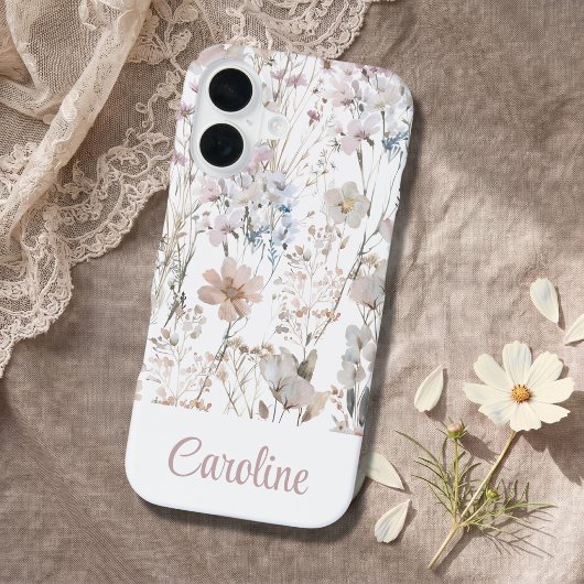 ホワイト フローラル パーソナライズド iPhone 16ケース