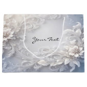 ホワイト フローラル フリル ギフト バッグ ラージペーパーバッグ (正面)