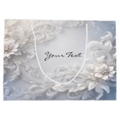 ホワイト フローラル フリル ギフト バッグ ラージペーパーバッグ (裏面)