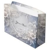ホワイト フローラル フリル ギフト バッグ ラージペーパーバッグ (裏面アングル)