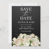 ホワイト フローラル ブラック ウェディング セーブ ザ デート セーブザデート (正面)