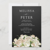 ホワイト フローラル ブラック エレガント ミニマリスト ウェディング 招待状 (正面)