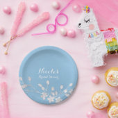 ホワイト フローラル ブランチ ブルー ブライダル シャワー シック カスタム ペーパープレート (パーティー)