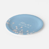 ホワイト フローラル ブランチ ブルー ブライダル シャワー シック カスタム ペーパープレート (アングル)