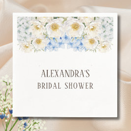 ホワイト フローラル ブルー ハイドランジア ガーデン ブライズシャワー スタンダードカクテルナプキン