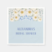 ホワイト フローラル ブルー ハイドランジア ガーデン ブライダル シャワー スタンダードカクテルナプキン (正面)