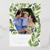 ホワイト フローラル ブルー ベリー ヘキサゴン ハッピー ホリデー (正面)