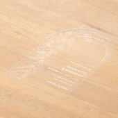 ホワイト フローラル ブーケ アーチ ウェディング アクリル招待状 (レイダウン)