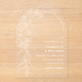 ホワイト フローラル ブーケ アーチ ウェディング アクリル招待状 (正面)