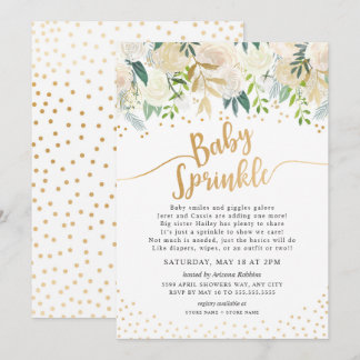 ホワイト フローラル ベイビー スプリンクル インビテーション