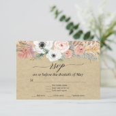 ホワイト フローラル ボーホー パンパス グラス トロピカル パーム 出席案内 出欠カード (スタンド正面)