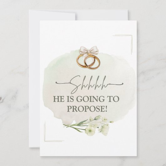 ホワイト フローラル ミニマル サプライズエンゲージメント 招待状 (裏面)