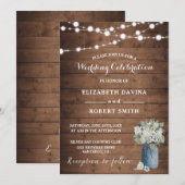 ホワイト フローラル ラスティック エレガント ライト ウッド 招待状 (正面/裏面)