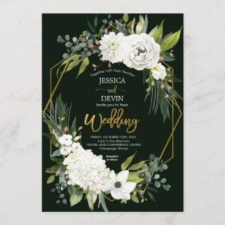 ホワイト·フローラ·グリモダンーナリー·金ゴールド·フ結婚レーム 招待状