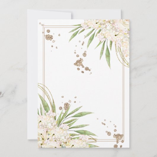 ホワイト・フローラ・グリーナリー・金ゴールド・エレガント・ウェディング 招待状 (裏面)