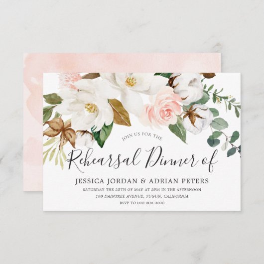ホワイト＆ブッシュ フラワー オールシーズン リハーサル ディナー 招待状 (正面/裏面)