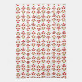 ホワイト&ブラウンフォークアートフローラエレガントコジ素朴ー キッチンタオル (縦)